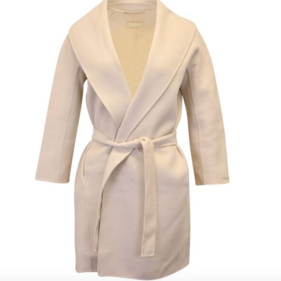 AUTH Max Mara Belted Coat Robe In Cream Virgin Wool Size XS NWOT Quiet Luxury - Picture 1 of 16
